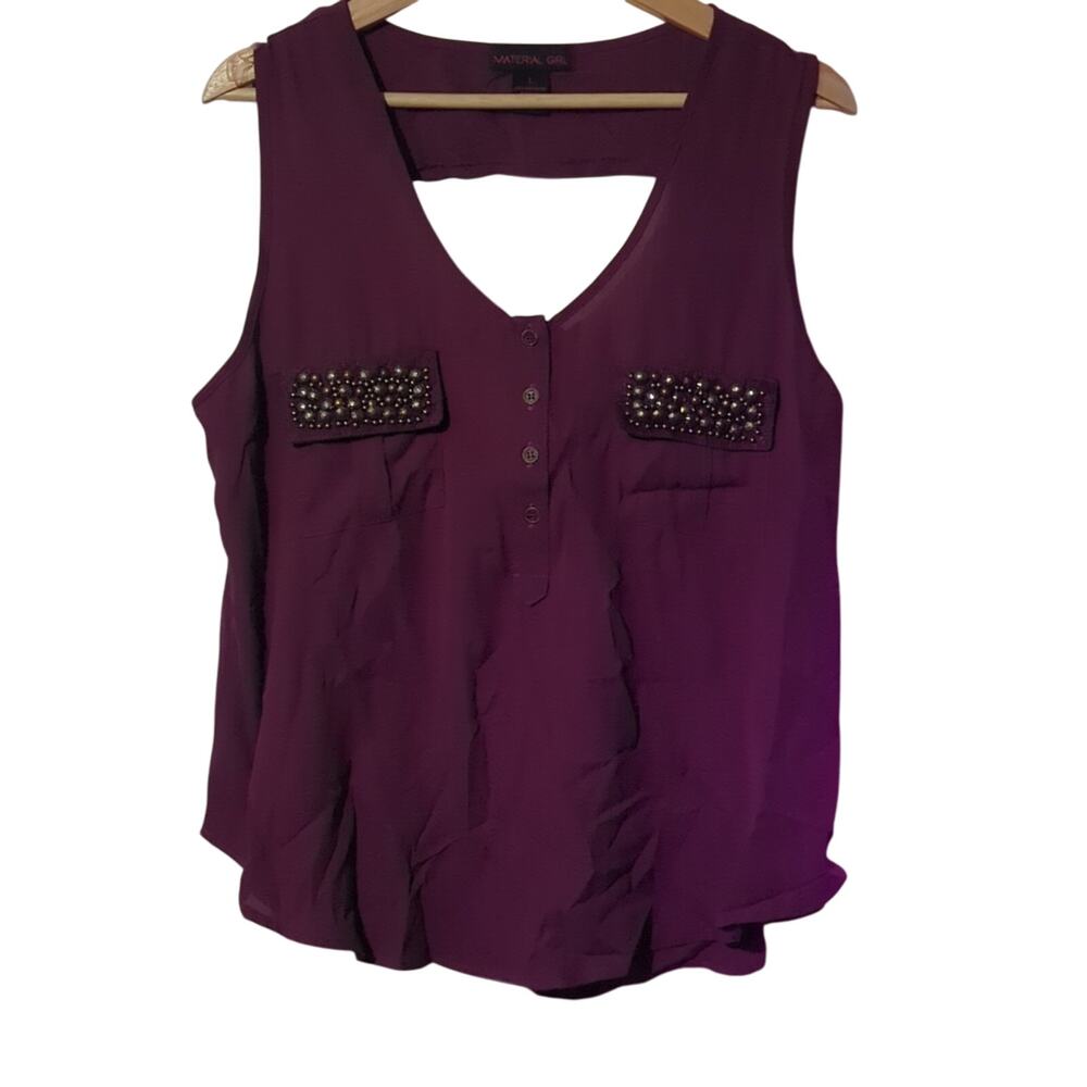 NWT Material Girl Large Open Back Sleeveless Purple Top w/ Beaded Details [0047]